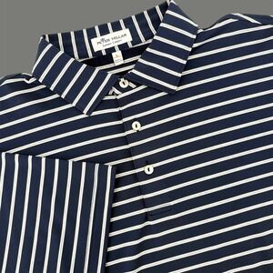 Peter Millar Men's Summer Comfort Navy White Stripe Performance Polo Shirt SZ L